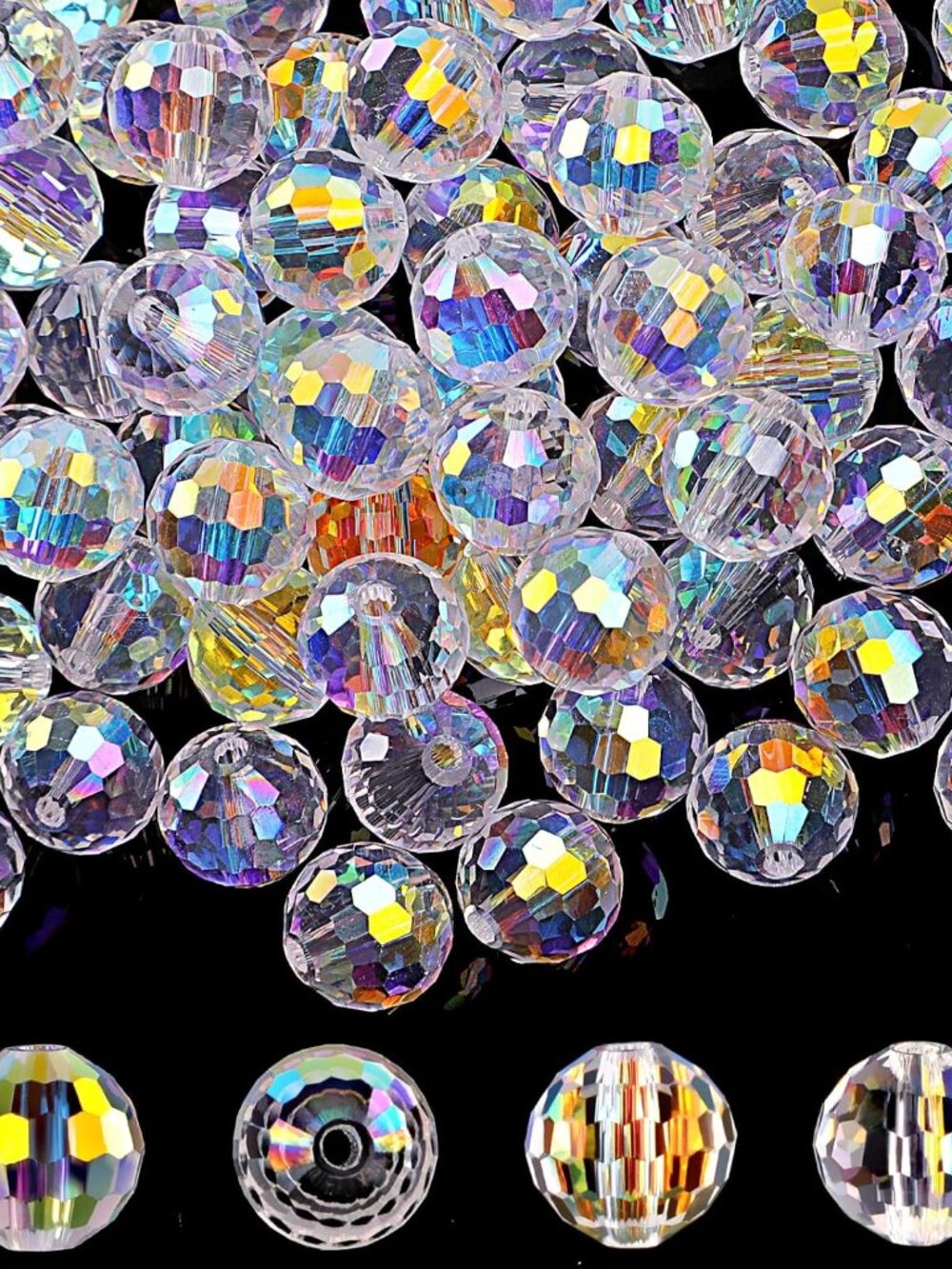 Crystal Glass Beads for Jewelry Making, 80 Pcs Faceted Beads, 10 mm, AB